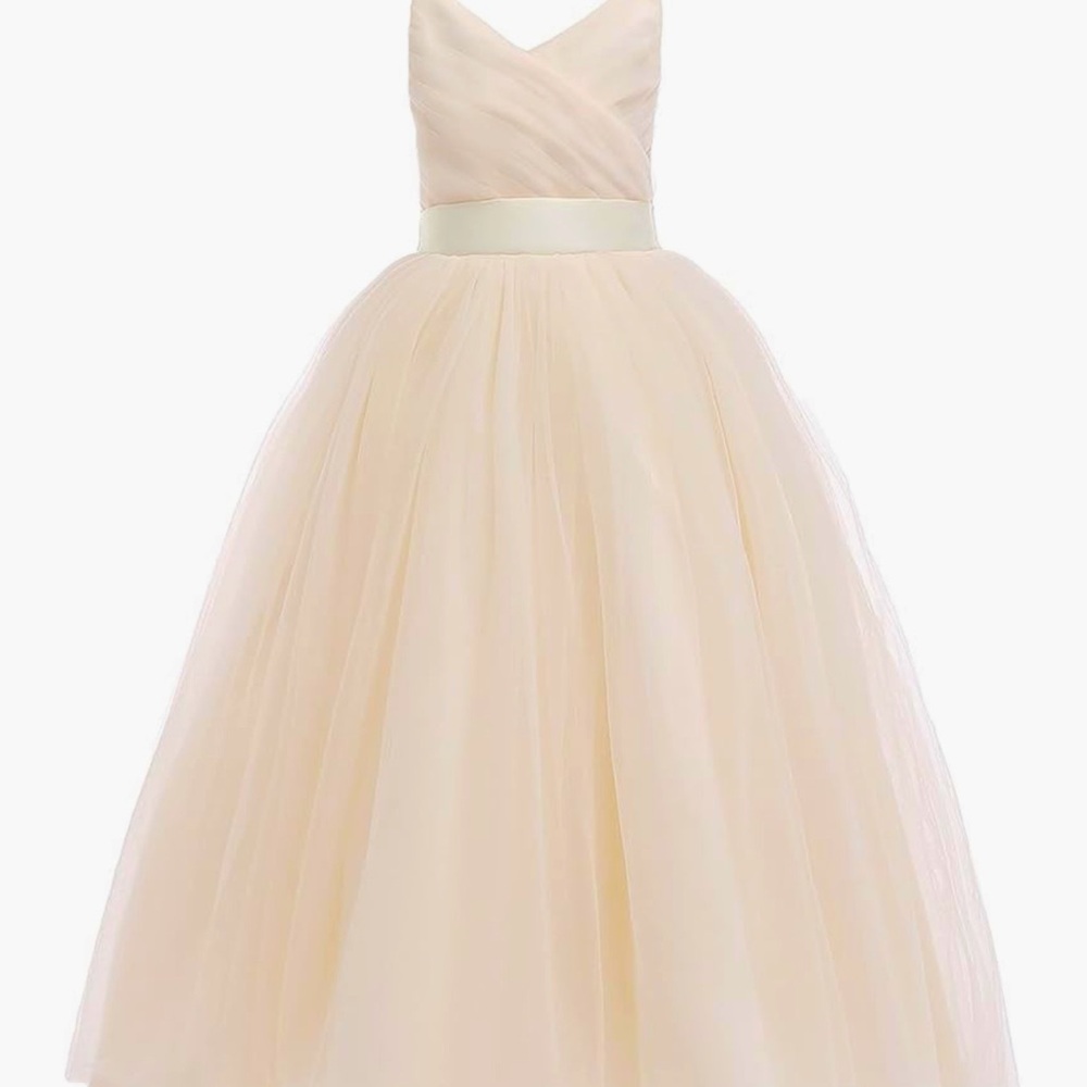 Glamulice Flower Girls Spaghetti Strap Tulle Dress Long A Line Ball Gown Sz 12